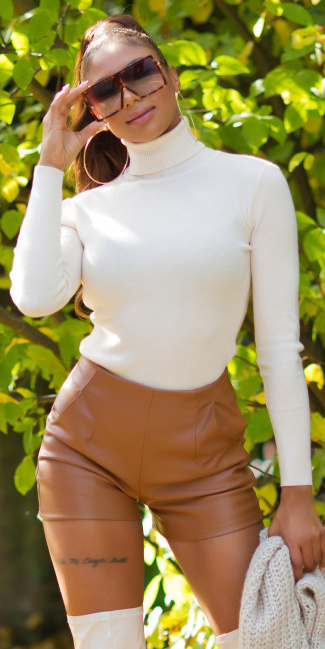 Highwaist faux leather Shorts Brown